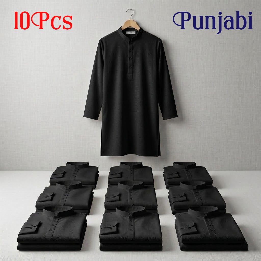 10 Pcs Black Solid Punjabi Combo Code : 13053